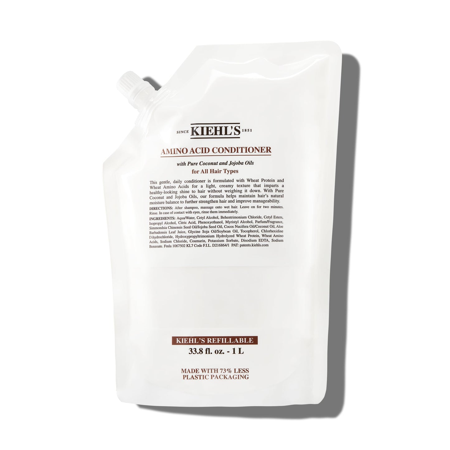 Kiehl's Amino Acid Conditioner, Strengthening and Moisturizing Hair Treatment, with Amino Acids, Jojoba and Coconut Oil to Improve Manageability and Added Shine - 33.8 fl oz /1 Liter Refill