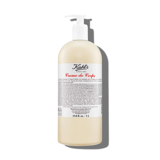 Kiehl's Creme de Corps, Rich, Luscious Body Lotion, with Cocoa Butter and Shea Butter for Fast Absorbing Hydration, Skin Feels Soft and Smooth, Suitable for All Skin Types - 33.8 fl oz /1 Liter Pump